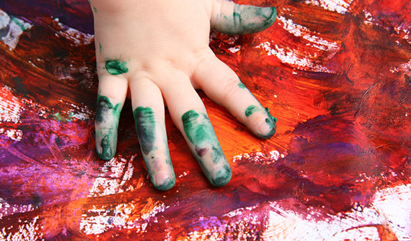 Children at risk a red and green water colour