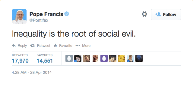 Pope Francis Tweet Inequality is the root of social evil Screen Shot 2014-09-03 at 4.11.11 PM