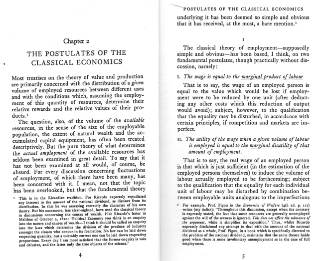The opening pages of Chapter 2 of Keynes's General Theory
